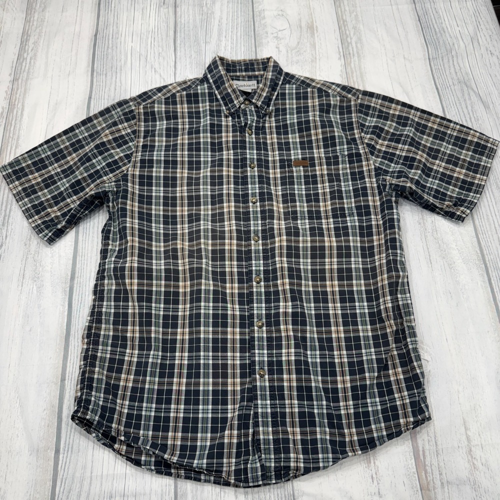 Carhartt Short Sleeve Button Shirt LT Large Tall Plaid Casual Mens